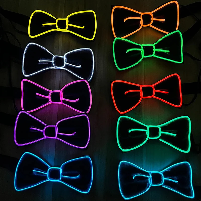 Men Glowing Bow Tie EL Wire Neon LED Luminous Party Haloween Christmas Light Up Decoration Bar Club Stage Prop Clothing