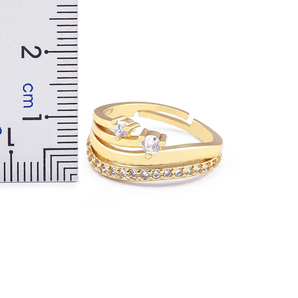 Светлый роскошный дизайн геометрического трехслойного блестящего кристаллического медного циркона открывающееся регулируемое кольцо женский классический ювелирный подарок на свадьбу