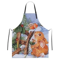 mens ladies waterproof polyester apron with pocket painting housework hotel restaurant orange bird bunny easter rustic 70x84 cm