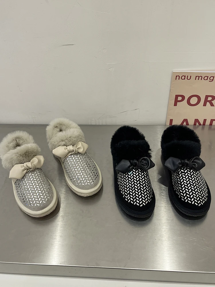 

Women Shoes Autumn Bow-Knot Crystal Round Toe Modis White Sneakers Female Footwear Fall Butterfly Rhinestone New Winter 2022
