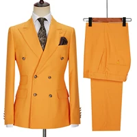 2022 new design double breasted men suit orange slim fit peak lapel wedding suits for men prom blazer groom tuxedo jacket pants