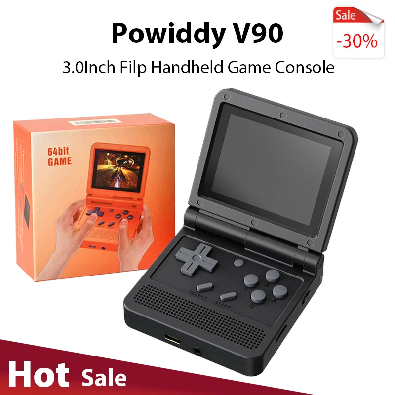 

Powkiddy V90 3.0Inch IPS Screen Retro Video Game Console Open Source For PS1 Mini Portable Handheld Game Console 64G 15000Games