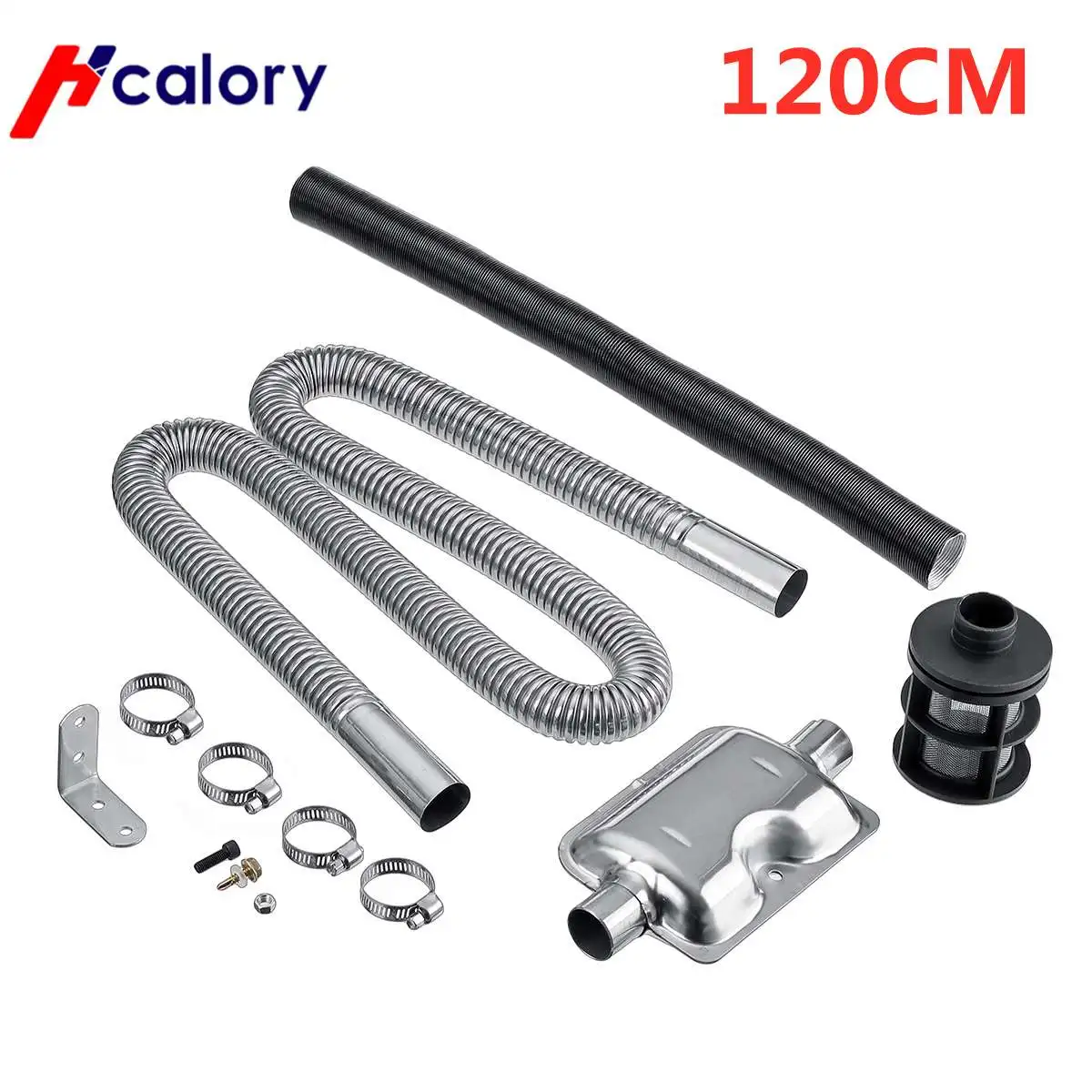 

Hcalory 120cm Air Intake Pipe+ Exhaust Silencer Muffler For Car Diesel Air Heater Replacement Parts Kit