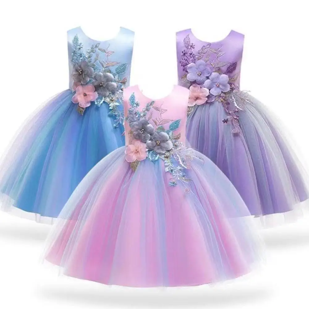 

Платье для девочек с цветами, элегантное платье принцессы на новый год, свадебное платье, Детские платья для девочек, одежда для вечеринки н...