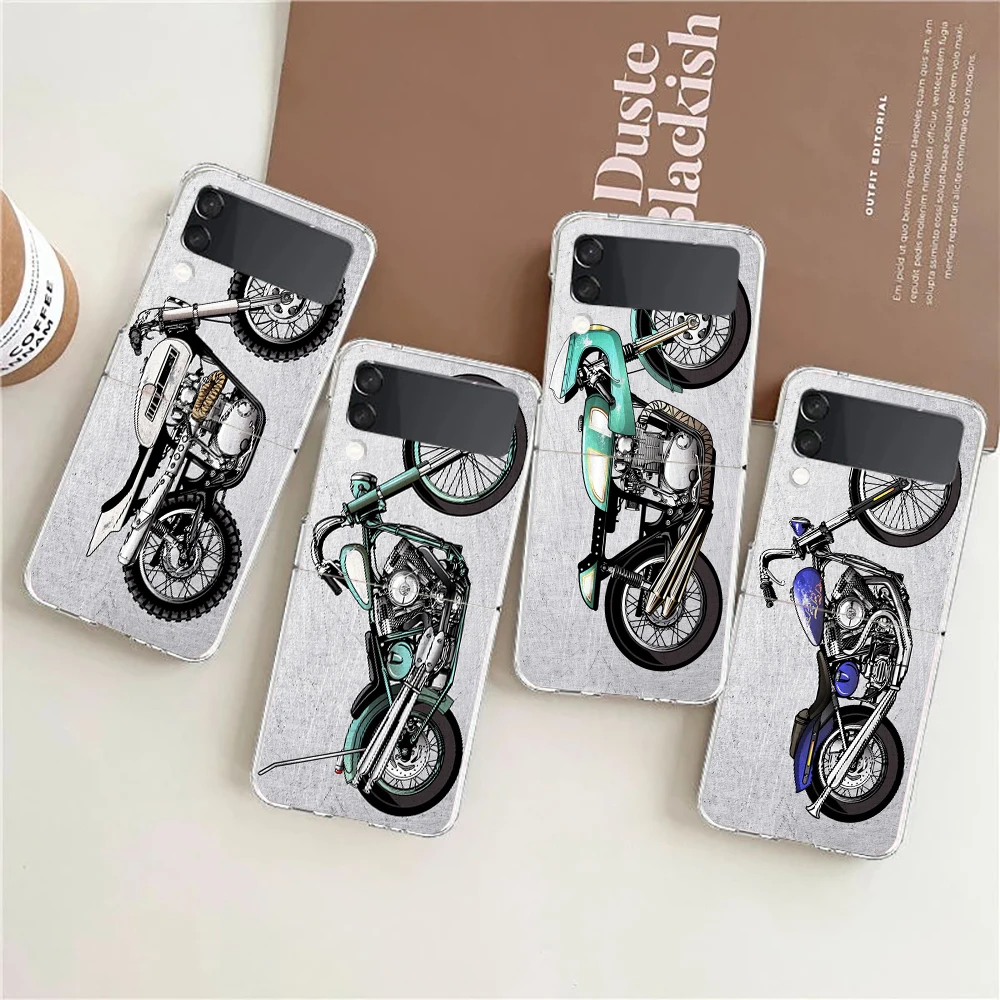 

Moto Cross motorcycle sports Clear Phone Case For Samsung Galaxy Z Flip 3 4 5G Hard Folding PC Shell For Samsung Z Flip3 Cover