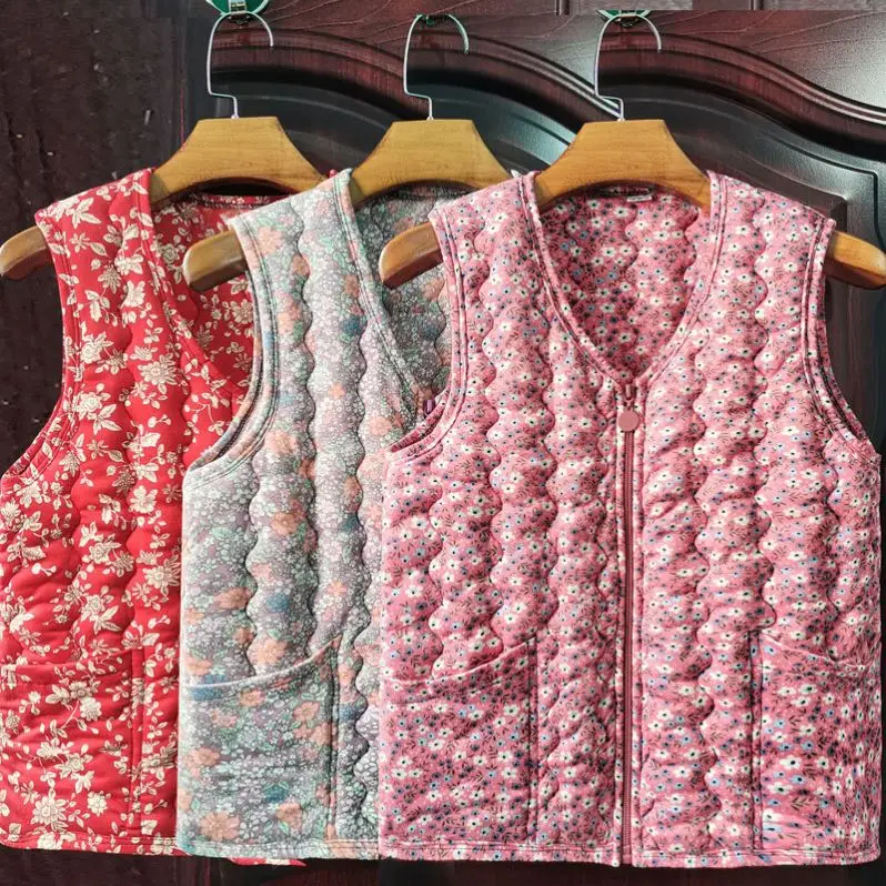 Spring and Autumn New Design Sense Camel Fiber Vest Middle-Aged Elderly Mothers Floral Western Sle Fashion High-End Ves...