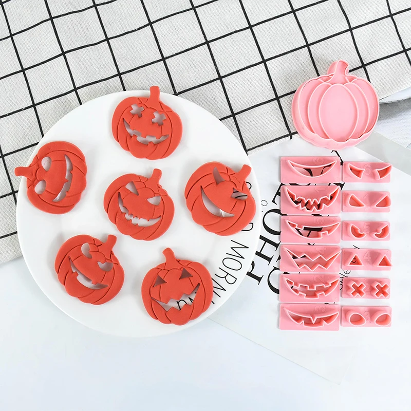 

13Pcs Halloween Cookie Cutter DIY Pumpkin Face Biscuit Mold Fondant Embosser Stamps Cake Decorating Tool Baking Supplies