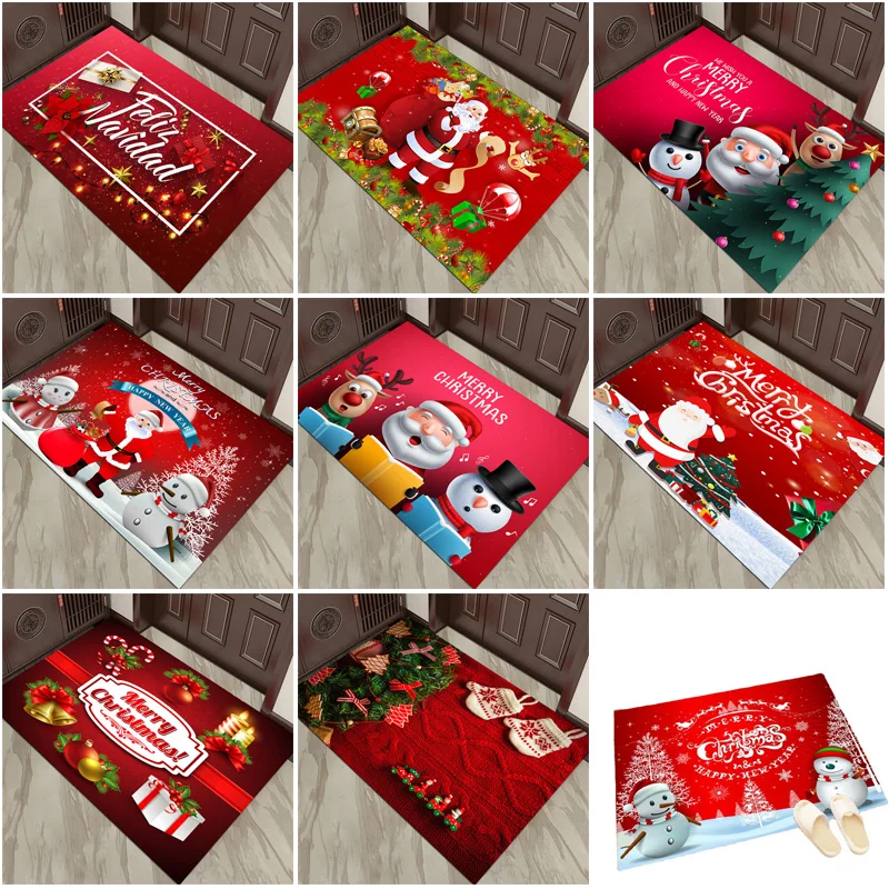 

40x60cm Christmas Mats Printing Merry Christmas Santa Claus Elk Entry Anti-slip Mat Non-Slip Washable for Home Xmas Decor Gift