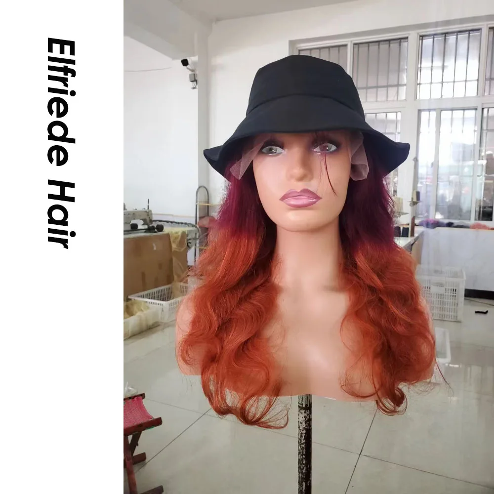 Elfriede Ombre бордовый имбирный оранжевый тело волнистые кружевные передние парики