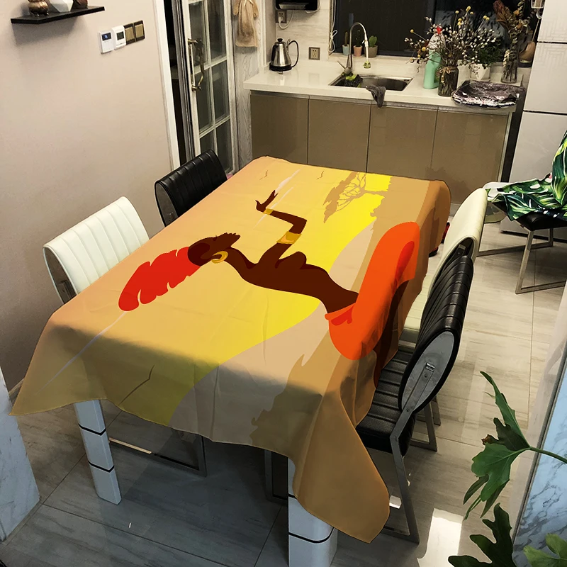 African Style Home Party Living Room Desk Kitchen Dining Table Decoration Tribal Female Printing Pattern Rectangular Tablecloth