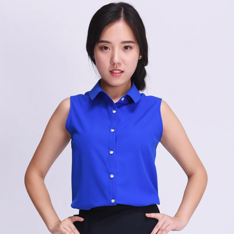 Блузка женская шифоновая без рукавов на пуговицах с воротником-стойкой