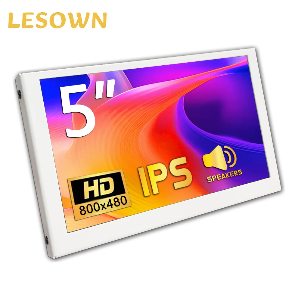 Фото LESOWN Мини-портативный монитор 5-дюймовый IPS-маленький дисплей 480x800 HDMI 5 В с питанием от USB Маленький легкий экран для отображения состояния Белый №1