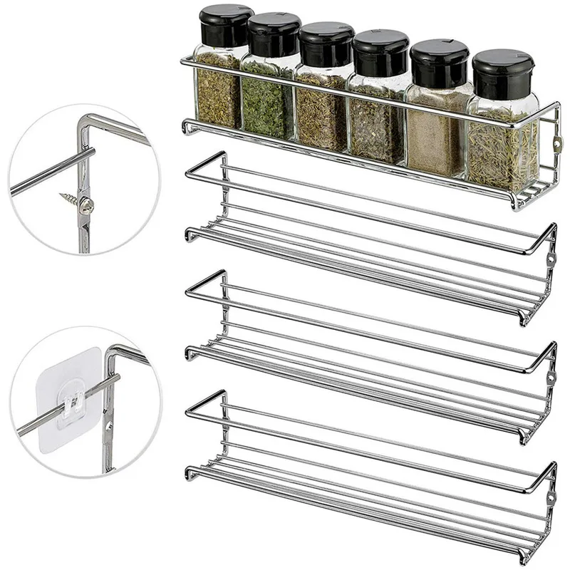 

2pcs Wall Mount Spice Rack Organizer Metal Hanging Spice Racks Single Layer Seasoning Organizer Rack for Home Restaurant Kitchen