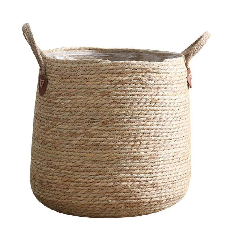

594C Grass Woven Flower Basket with Handle Bedroom Room Dormitory Decoration