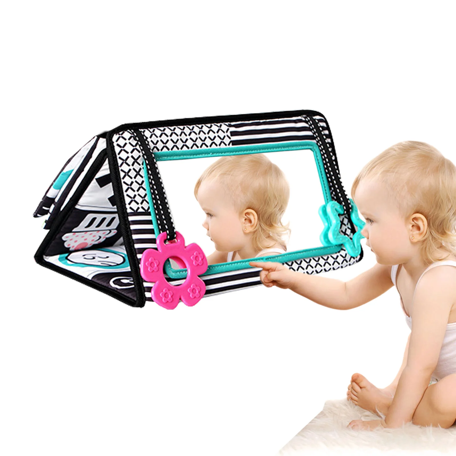 

Mirror Cloth Book Newborn Sensory Toy Tummy Time Floor Mirror Toys Black And White Books For Newborns With BB Sounding Device