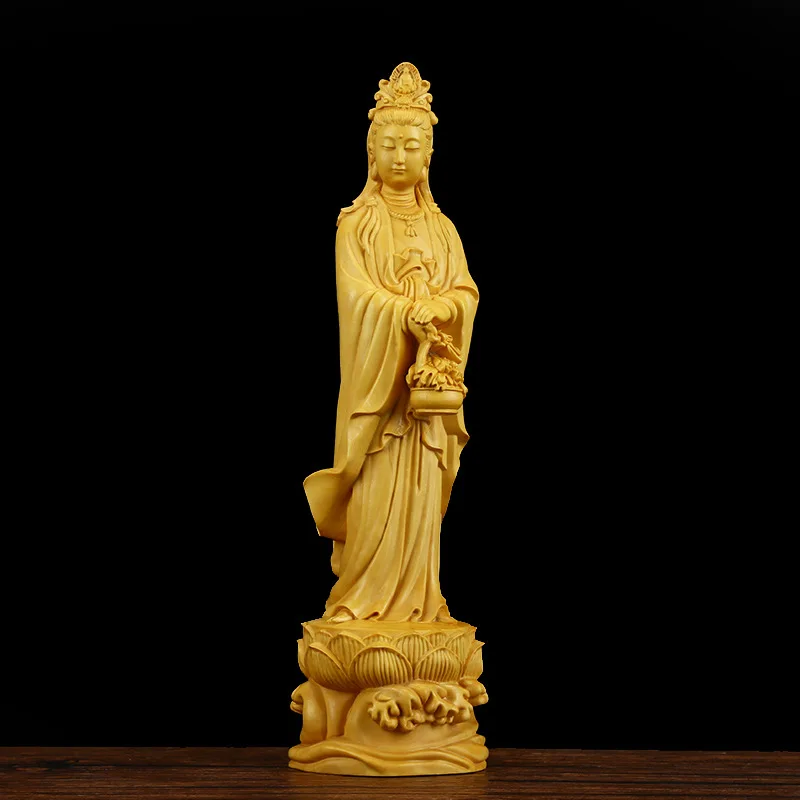 Estatua de Buda de madera GuanYin, escultura de madera de colección, mascota,...