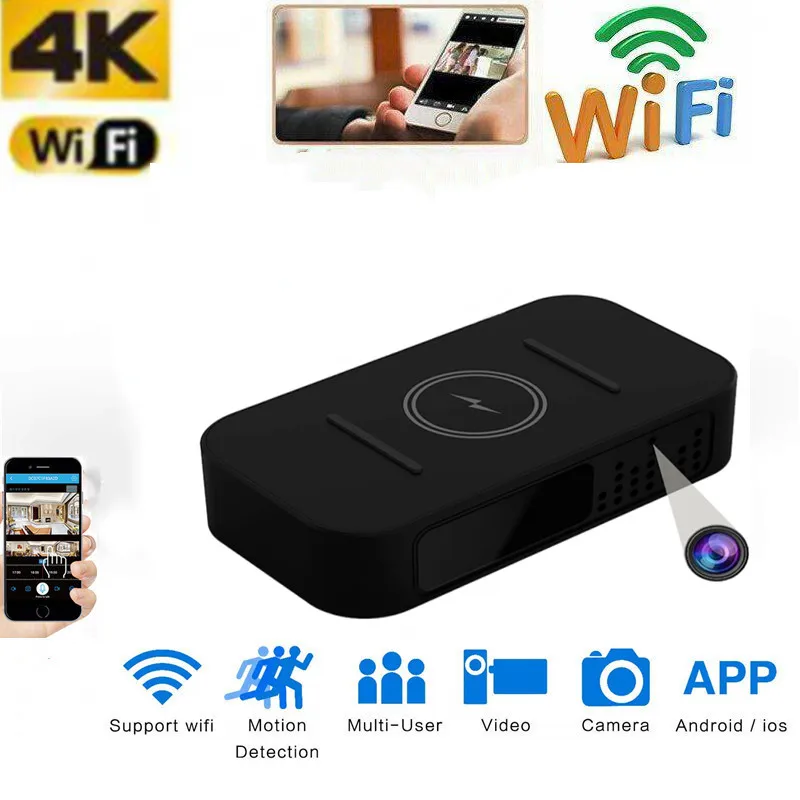 

HD 4K Wireless Charger Mini Camera Night Vision Motion Detection Recordable Home Security Nanny ip Cam Suport Hidden TF Card