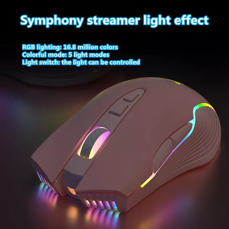 

2022 Trend Product Cute Pink Wireless Gaming Mouse RGB Marquee Rechargeable Desktop Computer Notebook Mouse
