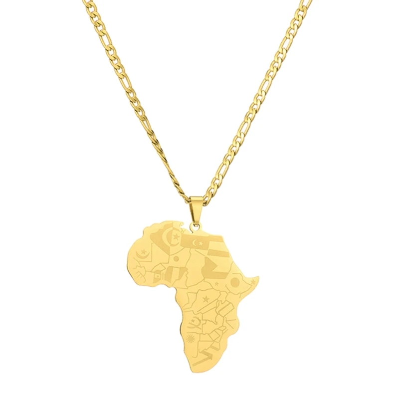 

M2EA Stainless Steel Africa Outline Pendant Chain Africa Map Pendant Necklace Fashion Jewelry Decoration Gift for Men Women