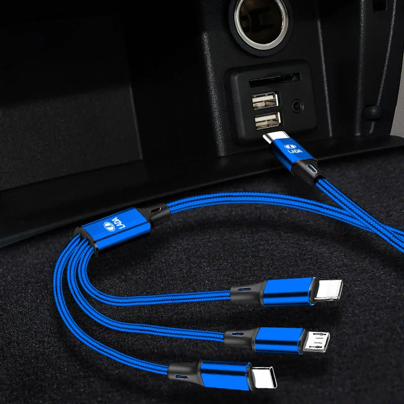 Автомобильный Стайлинг 3 в 1 Type C Lightning Micro USB кабель для быстрой зарядки Lada Niva Vesta