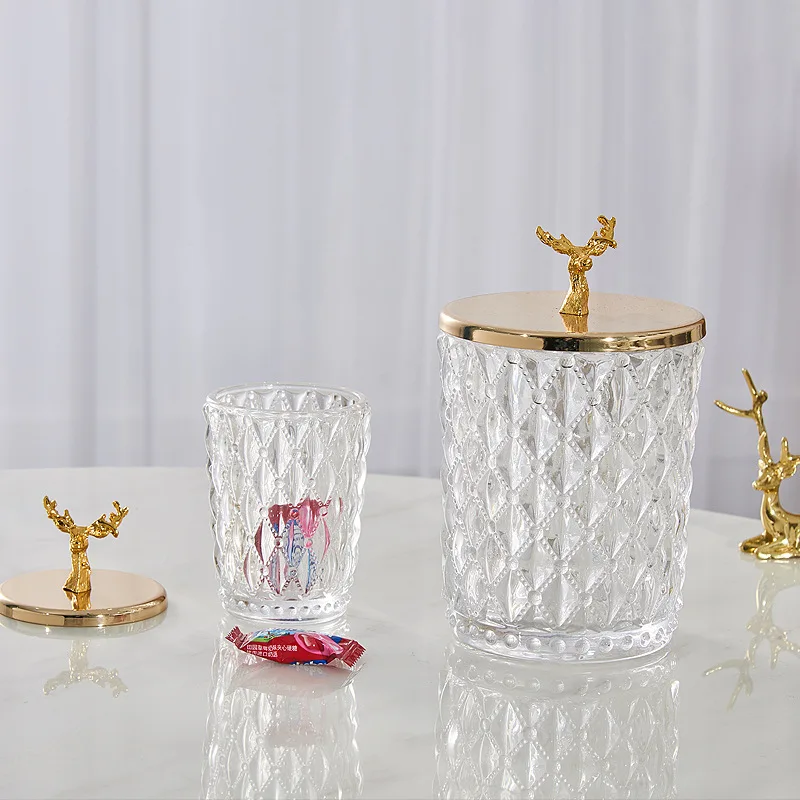 

Американский металлический контейнер для хранения в виде головы оленя из хрустального стекла, креативное украшение для сахарной банки, украшение для гостиной