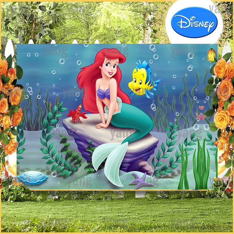 Disney The Little Mermaid Backdrop Newborn Ariel Girls Princess Deep Sea Plants Background Photography Birthday Party Decoration