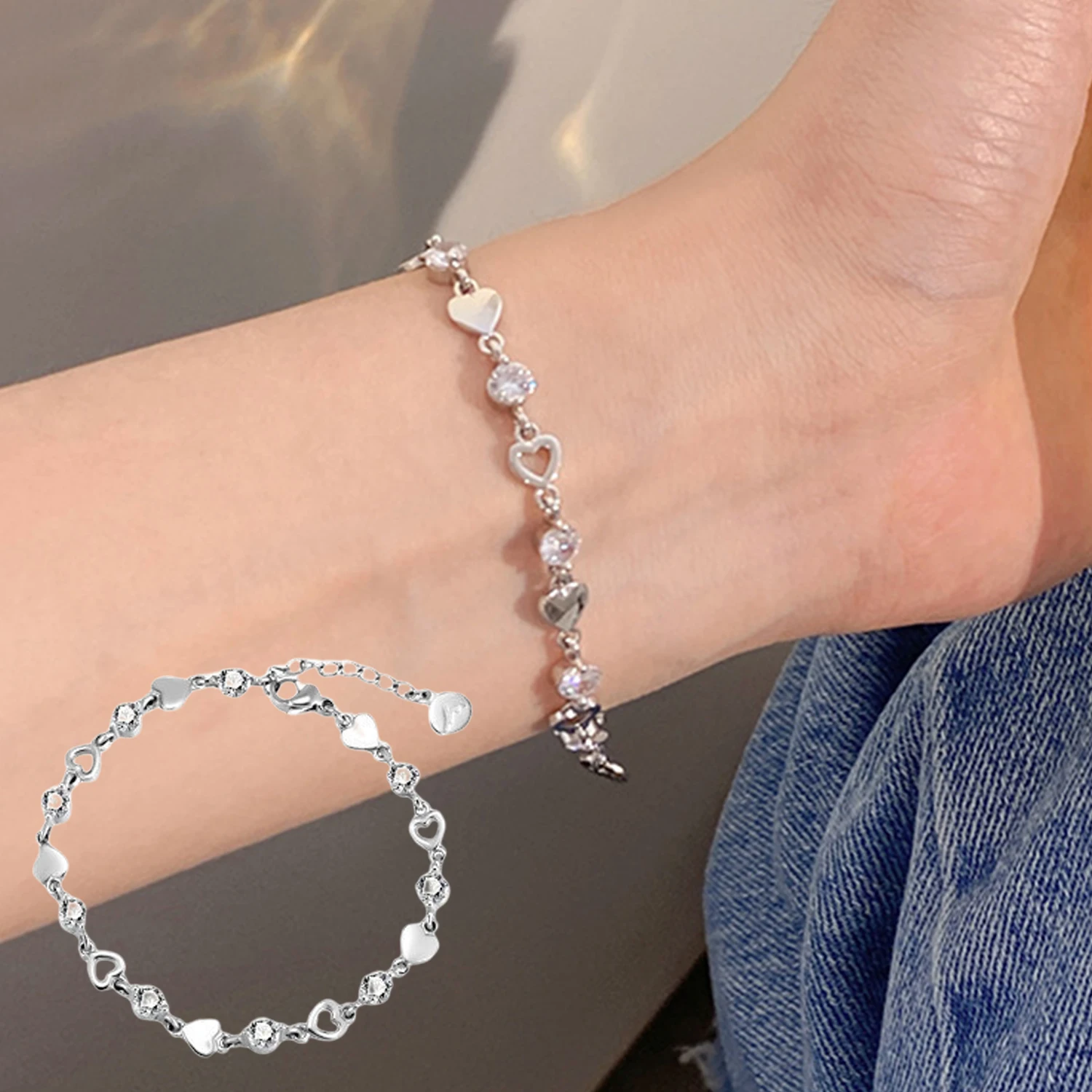 

Y2K Korean Fashion Zircon Heart Link Ins Bracelet for Women Sweet Girls Hollow Out Butterfly Chain Bracelet Party Jewelry Gifts