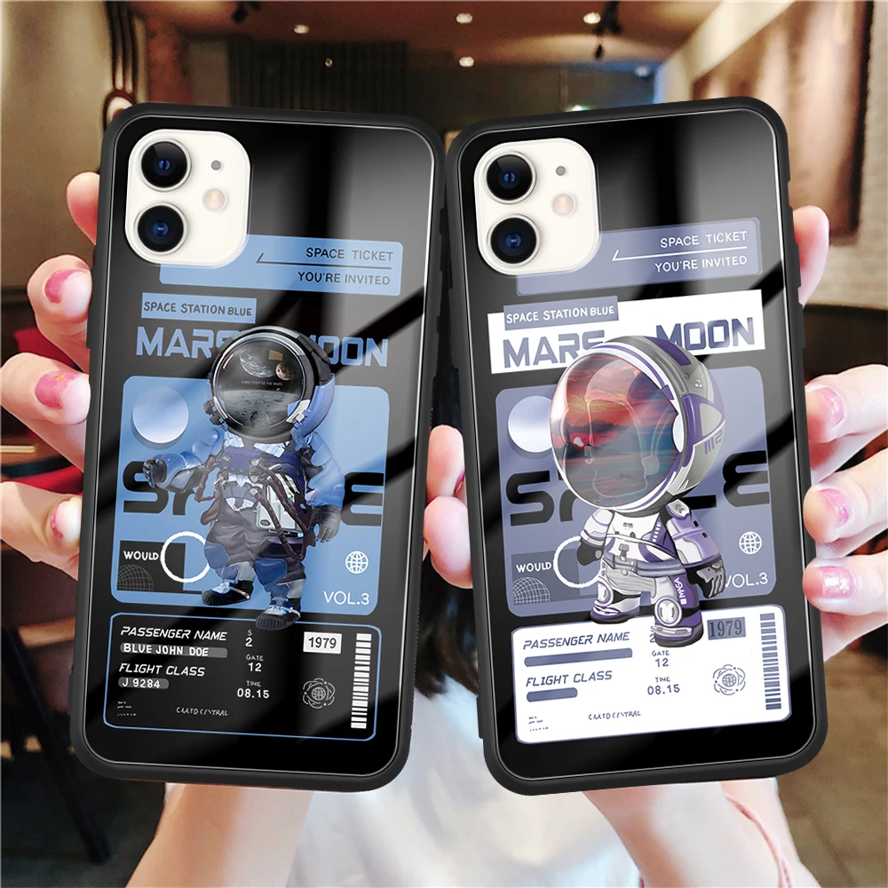 

For Samsung Galaxy S22 Ultra Astronaut Phone Case Accessories Tempered Glass Hard Shell For Samsung S21 S20 FE Plus Back Cover