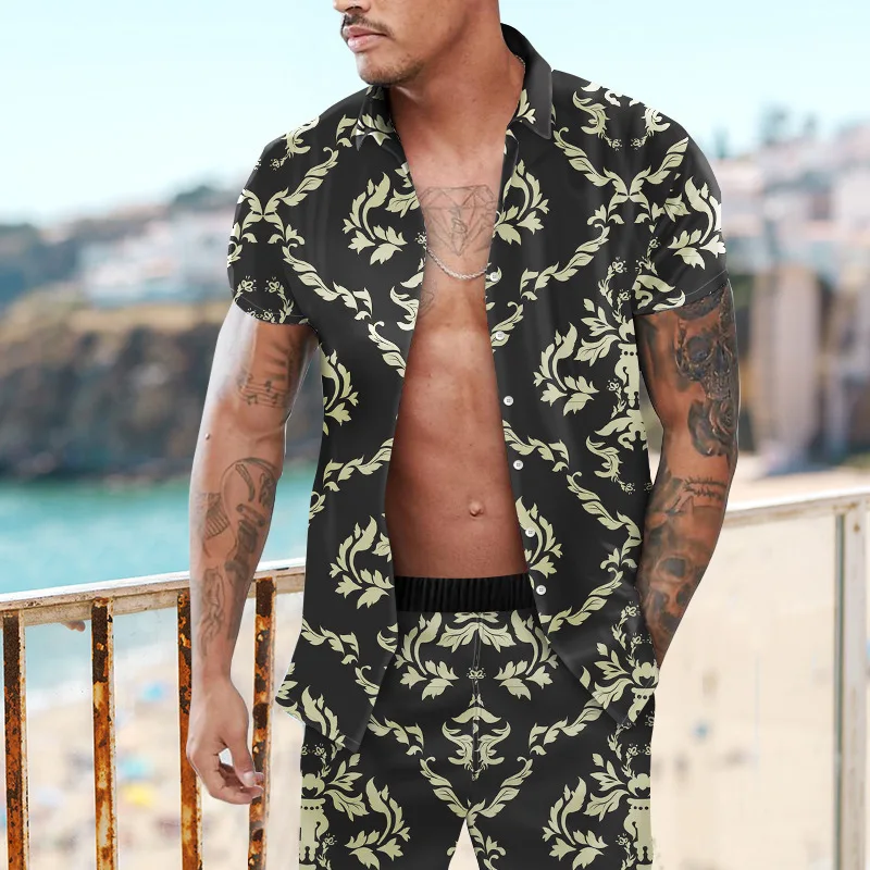 

Men's Tracksuit Casual Summer Beach Short Sleeve Shirt and shorts Suit Vacation Hawaiian two-Piece Set Male Clothing Streetwear