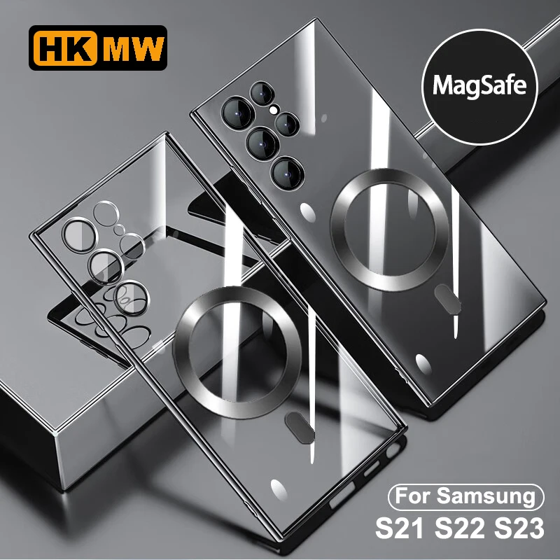 

Plating Shockproof For Magsafe Case For Samsung Galaxy S23 S21 FE S22 Ultra Plus Wireless Charge Clear Lens Protector Cover