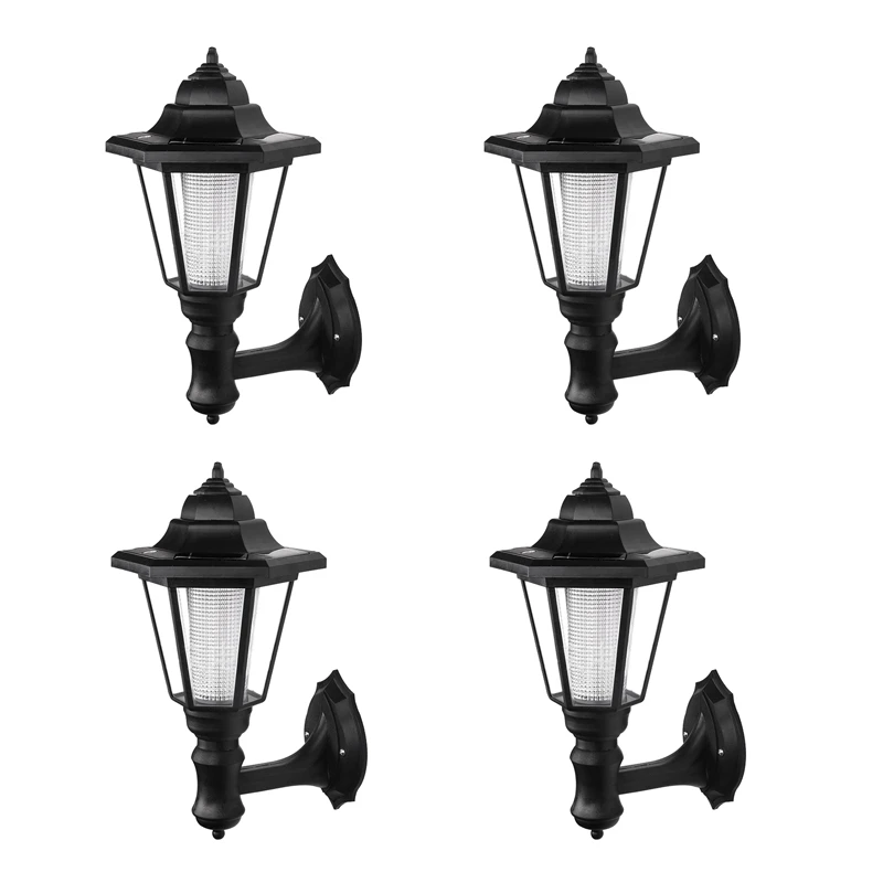 4X LED Solar Powered Wall Lanterns Wall Light Lamp Outdoor Garden Fence Door