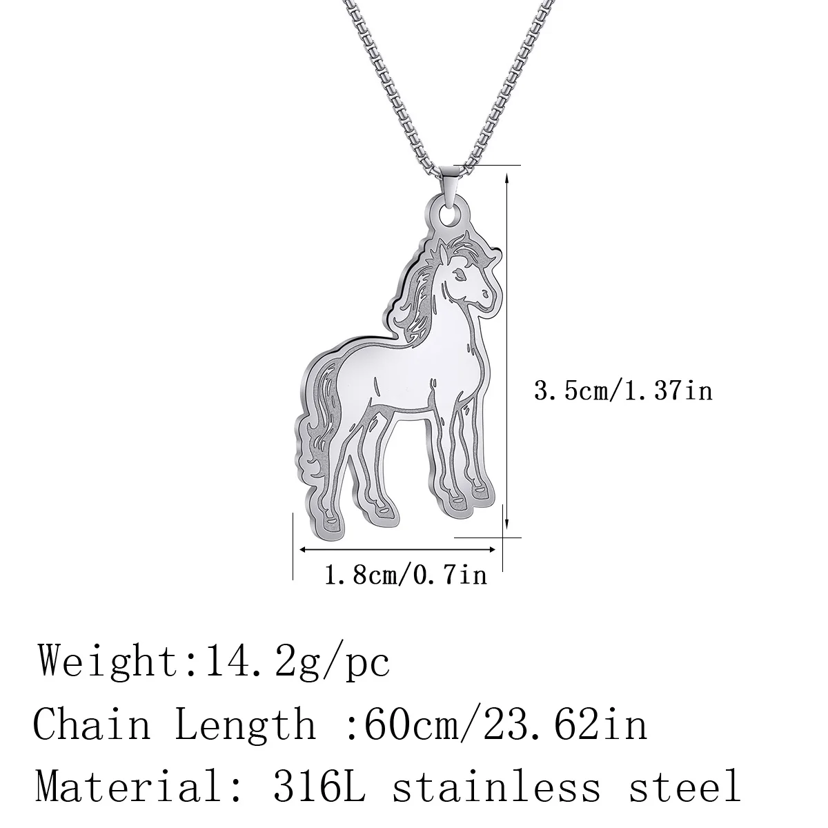 Ожерелье из нержавеющей стали с подвеской в виде животного лошади подходящего