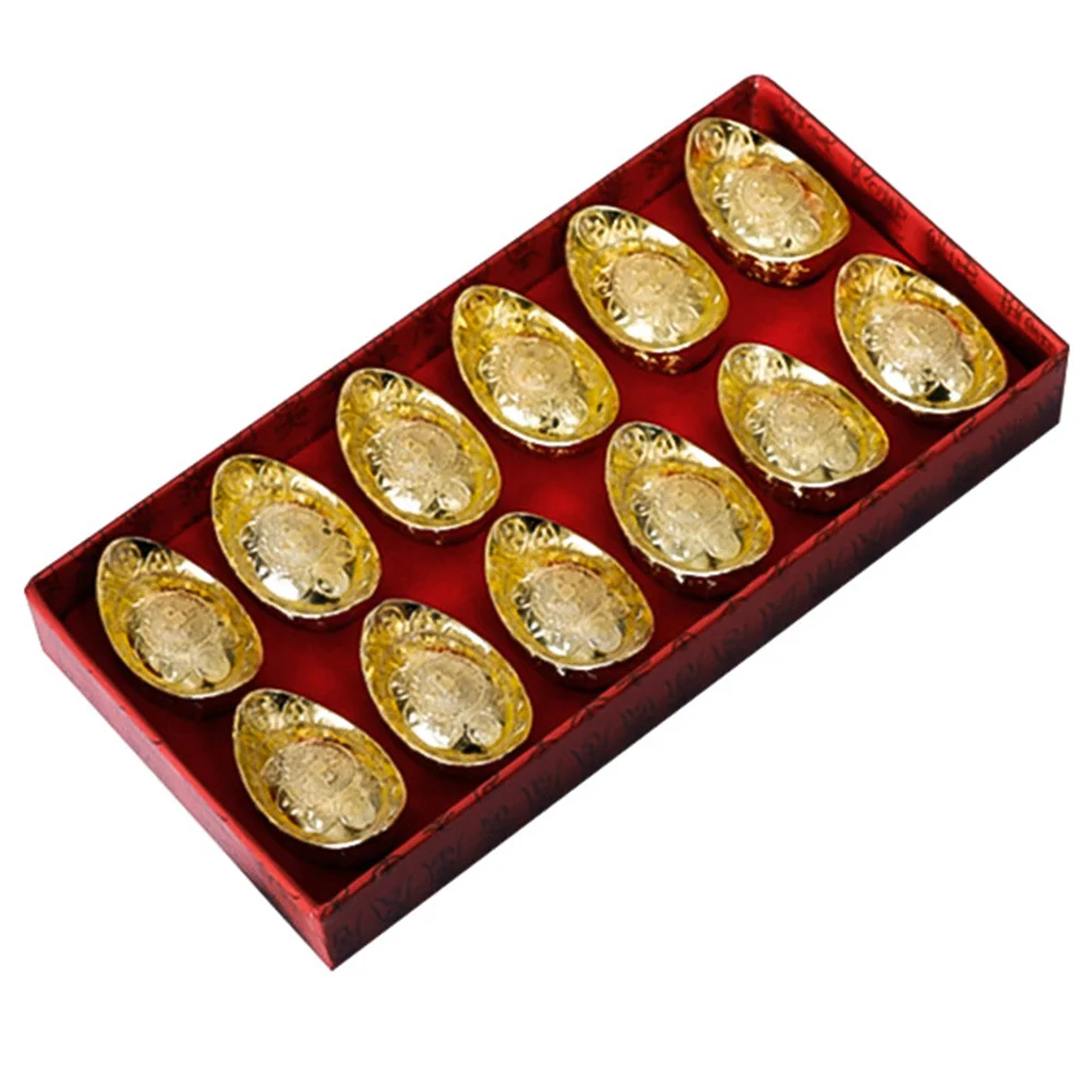 

12Pcs Golden Alloy Ingot Decor Household Alloy Ingot Adornment Wear-resistant Ingot Ornaments