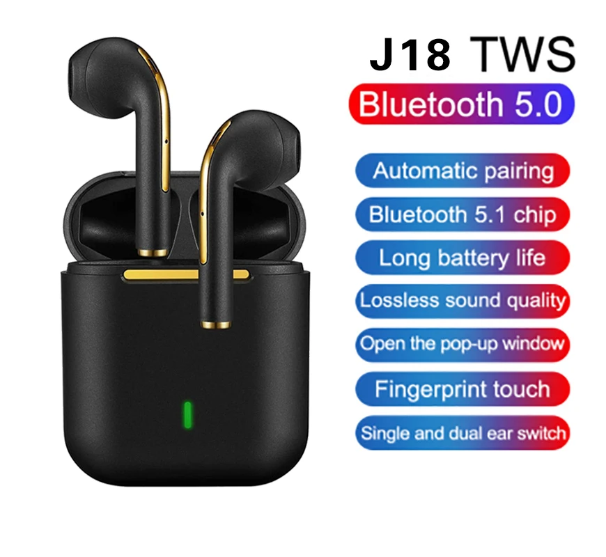

J18 Headset Bluetooth Wireless Earbuds Bass Rename Handsfree Noise Reduction Sport New Earpoddings Stereo Free Shipping Earbuds
