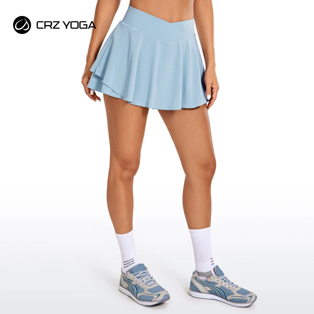 

CRZ YOGA Tennis Skirts for Women Crossover High Waisted Ruffle Layered Workout Athletic Golf Skort Skirts with Pockets
