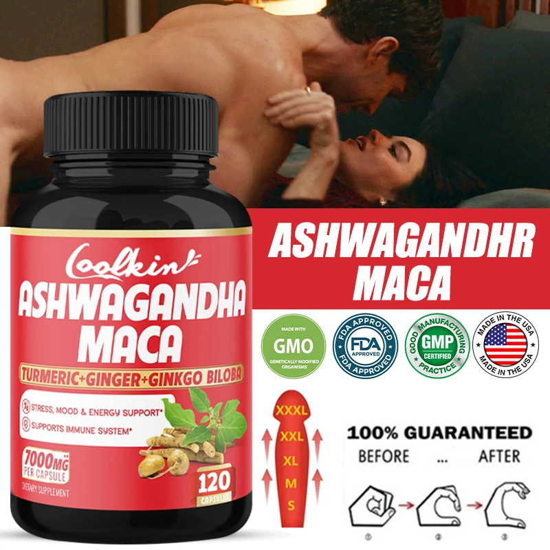 

Ashwagandha Maca Supplement - 7000 Mg Turmeric & More - Supports Stress, Mood & Strength Men's Enhancement Capsules