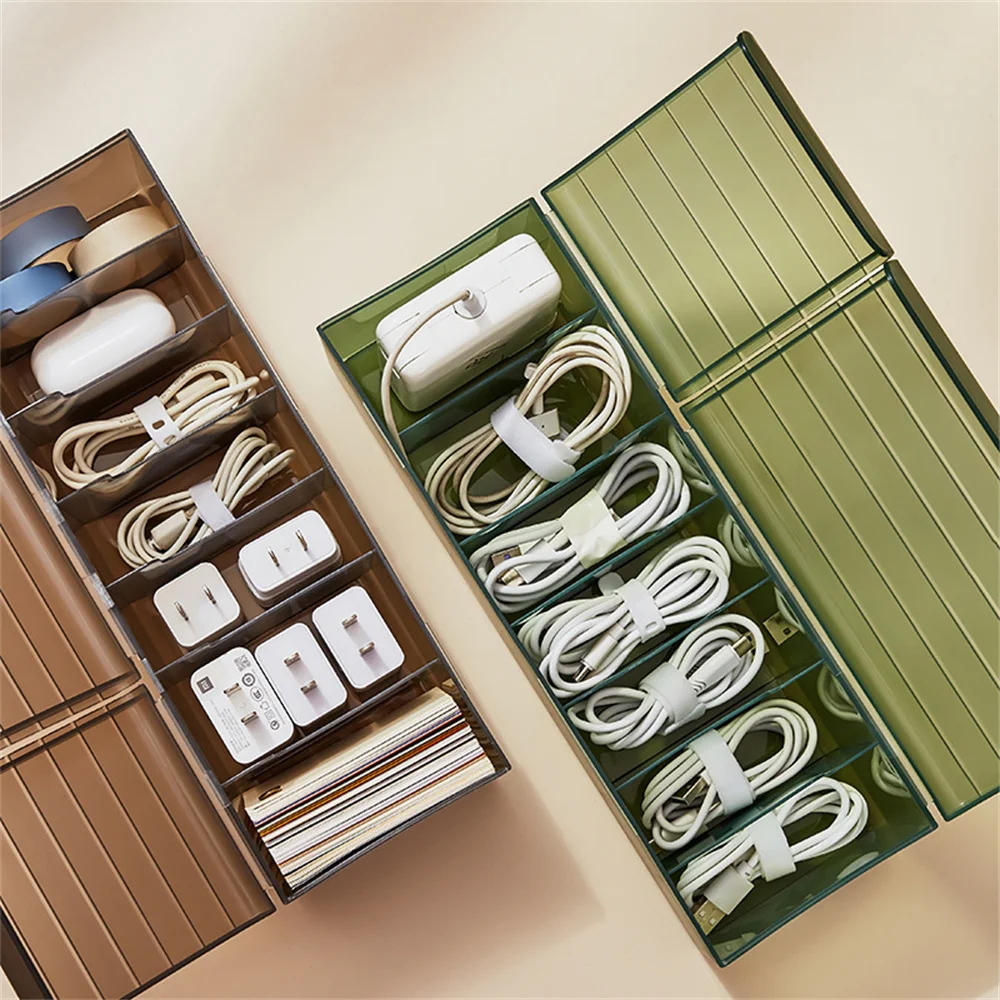 

Desktop data cable storage box Power cord storage Mobile phone charger charging line sorting Partitioned box with cover Storages