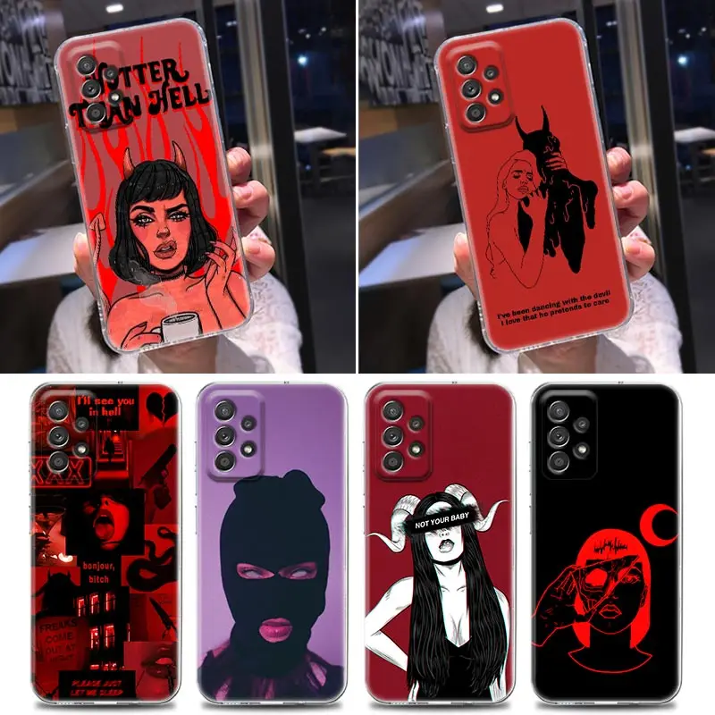 

Silicone Clear Case For Samsung Galaxy A52 A51 A53 A72 A71 A73 A32 A31 A33 A22 A11 Cases Cover Hotter Than Hell Sexy Devil Woman