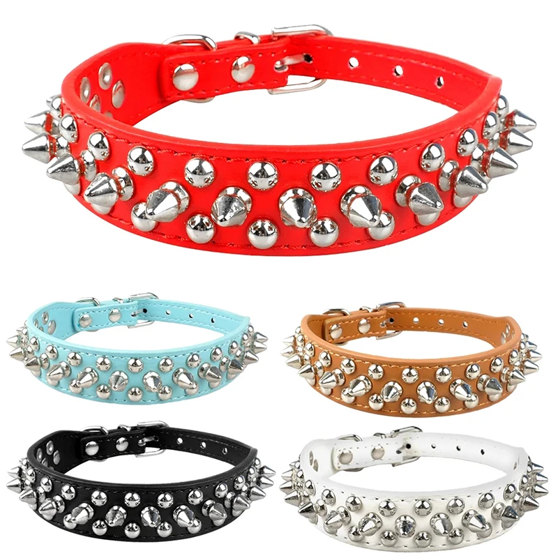 

Soft Pu Leather Dog Cat Collar One Row Spiked Studded Puppy Kitten Collars for Small Medium Large Pets Walking Traning Usage