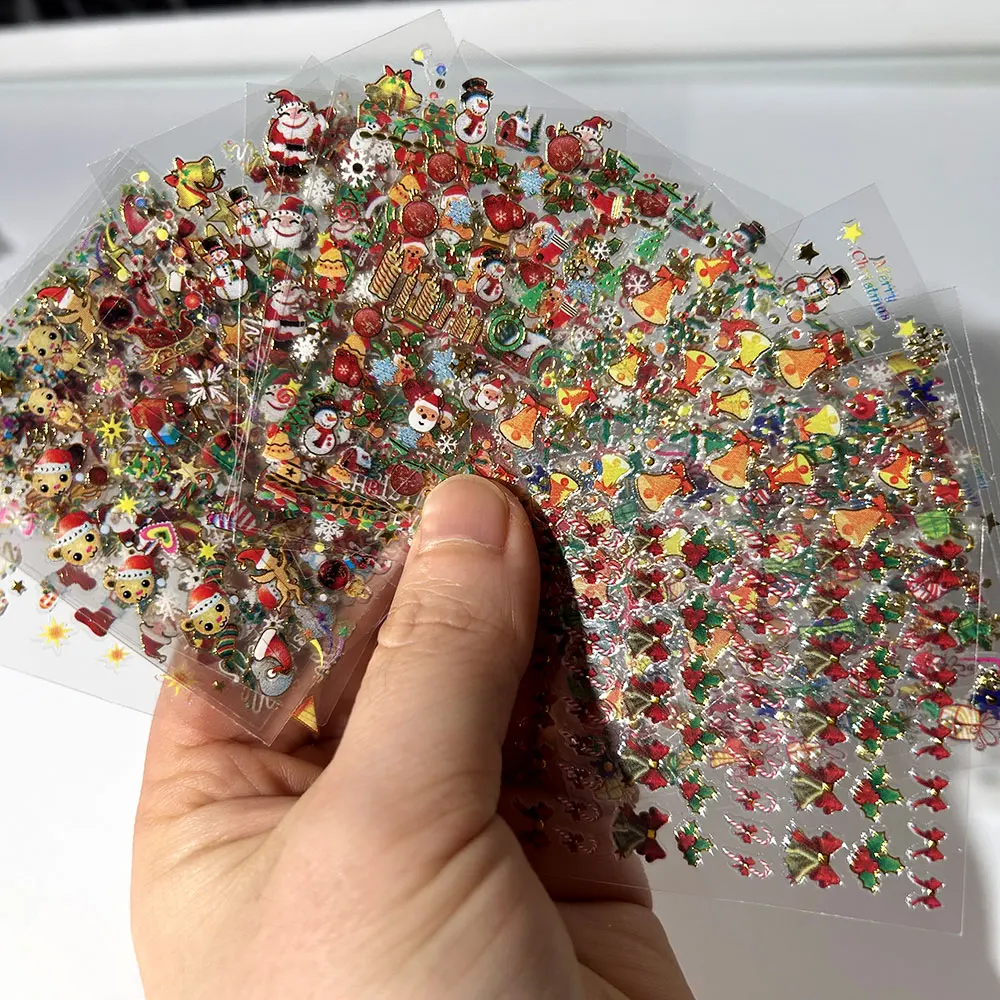 

24 sheets Christmas Gold 3D Nail Art Stickers Santa Claus Elk Snowflake Cute Nail Decals Winter Xmas New Year Decoration 5.5*6cm