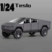 124 tesla car model cybertruck pickup alloy diecasts toy vehicles metal toy sound and light pull back collection kids toys