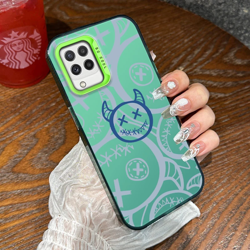 Malowane etui na telefon Cartoon Demon do Samsung Galaxy A22 M22 F22 M32 A12 M12 F12 Matowa galwanizowana osłona amortyzująca