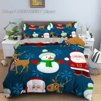 christmas new year duvet cover set bedding set bed linen santa claus snow doll bedclothes soft bed set queenking size for gift