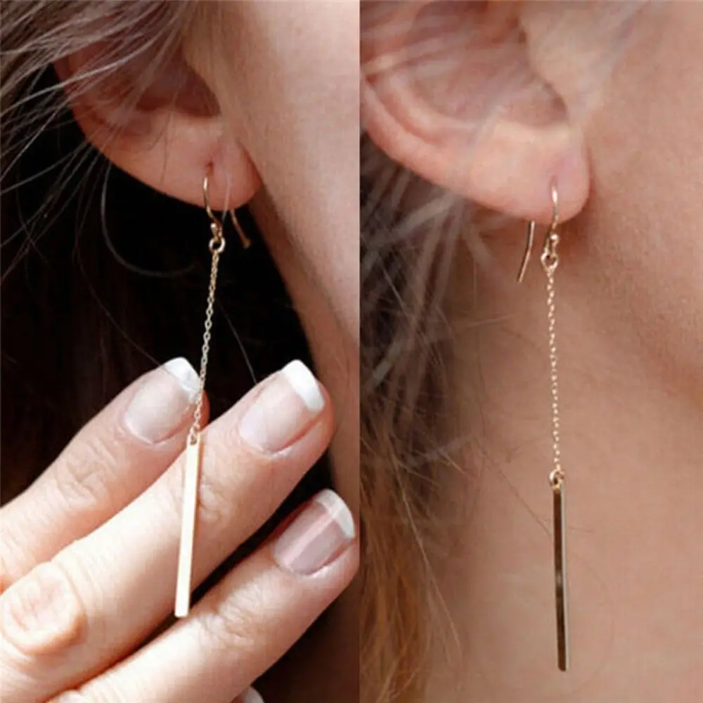 

Alloy Jewelry Silver Earrings Fashion Long Bars Drop Dangle Earring for Women