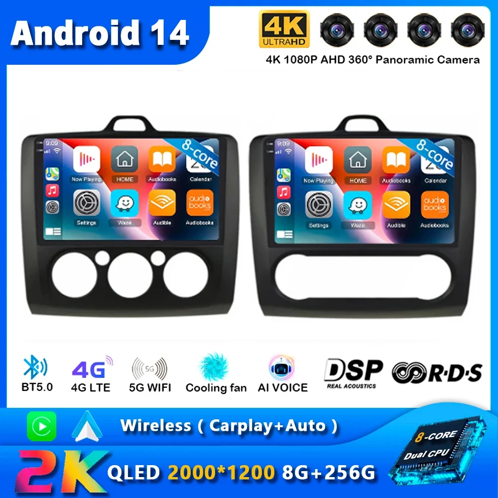 Автомобильный радиоприемник Carplay Android 14 для Ford Focus 2 3 Mk2 Mk3 2004 2005-2011 навигация GPS