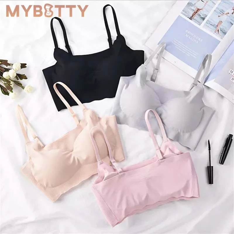 

MYBOTTY Ice Silk Bra Women Thin Push Up Seamless Vest Bras Underwear Soft Comfortable Sleep Top With Chest Padded Bralette