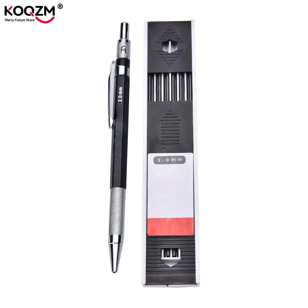 

1set Mechanical Pencil 2mm 2B Lead Holder Automatic Mechanical Drawing Drafting Pencil 12 Leads Refills