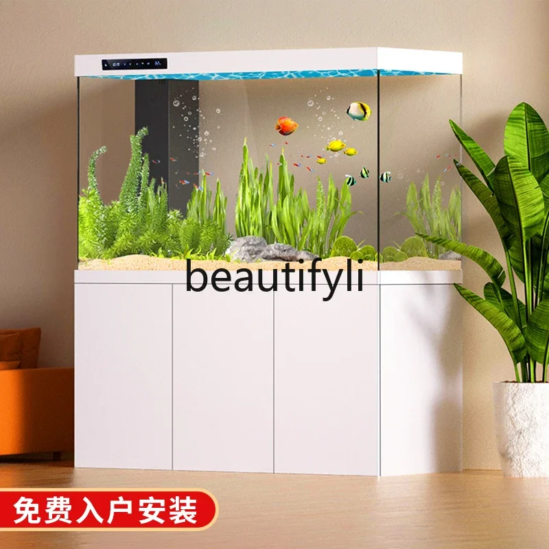 2024 new large floor ultra-white partition screen bottom filter aquarium light luxury