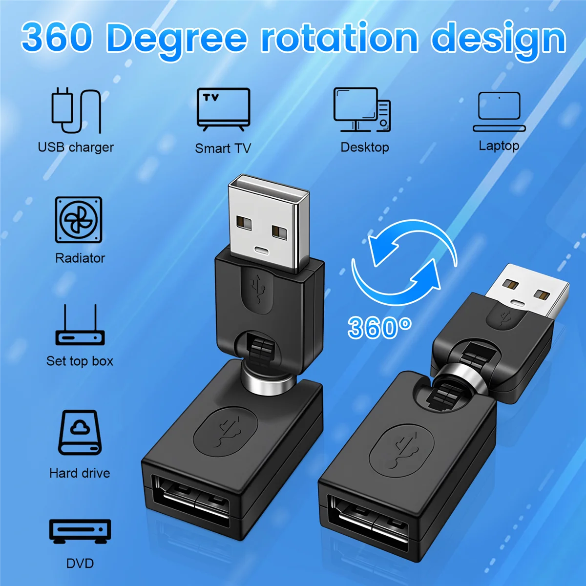 Черный адаптер USB 2.0 папа на мама с углом поворота 360 градусов