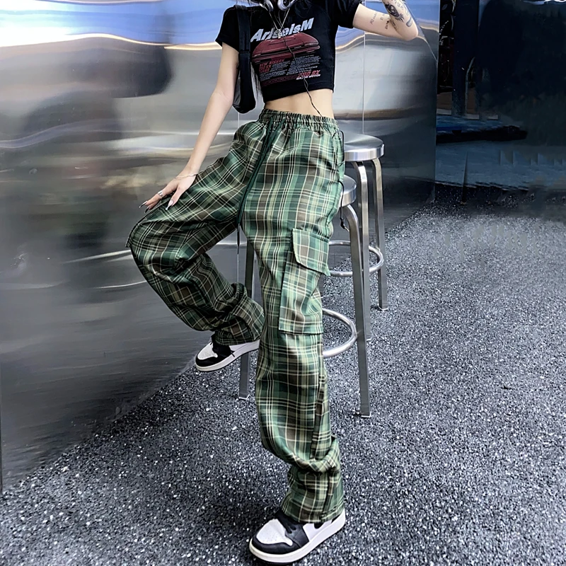 Брюки женские клетчатые в стиле оверсайз повседневные свободные штаны с
